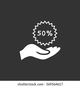 50% for hand icon Flat.