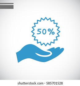 50% for hand icon Flat.