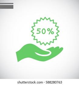 50% for hand icon Flat.