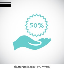 50% for hand icon Flat.