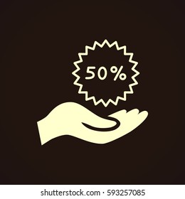 50% for hand icon Flat.