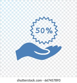 50% for hand icon Flat.