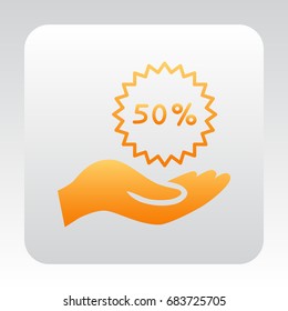 50% for hand icon Flat.