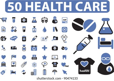 50 health care icons set, signs, vector illustrations