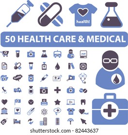 50 health care & medical icons, signs, vector illustrations