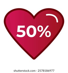 50% heart icon with discount, sale, promotion for valentine's day, vector heart