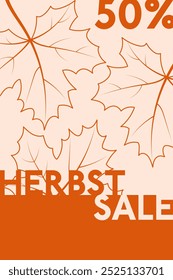 50% Herbst Sale - texto em língua alemã - Autumn Sale. Cartaz de vendas com folhas de bordo.