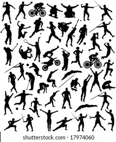 50 high quality sport silhouette - vector