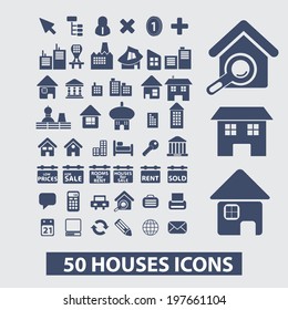 50 casas, arquitectura, conjunto de iconos de edificios, vector