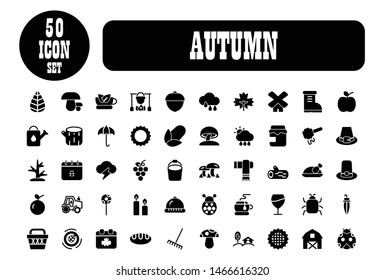 50  icon set Autumn icon and objects set for vector design with white background.
