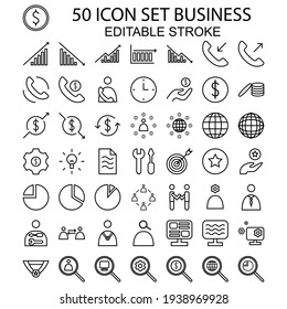 50 Icon Set Business With Outline Style. Editable Stroke.