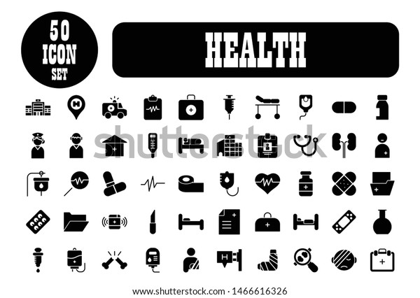 50  icon set Health icon and objects set\
for vector design with white\
background.\
