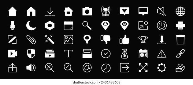 50 conjunto de iconos aislados sobre fondo negro, ilustración vectorial 