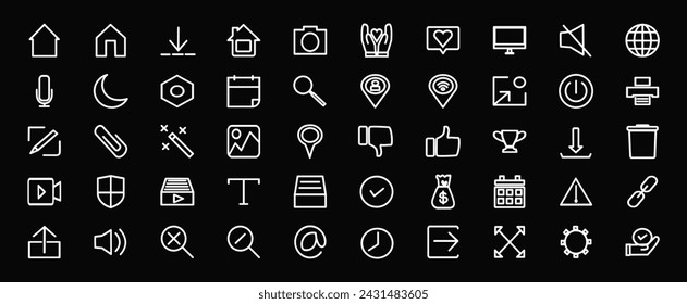 50 Icon-Set isoliert auf schwarzem Hintergrund, Vektor-Illustration 