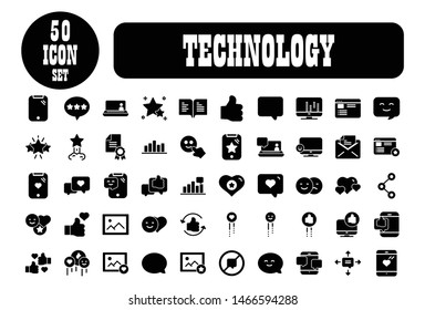 50 icon Set of vector  icons of technology for modern concepts, web and apps