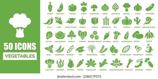 50 ICON OF VEGETABLES WITH THE NAME