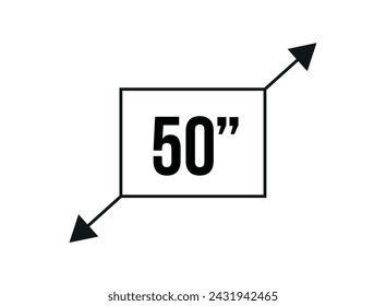 50 inches. Vector screen measurement and resolution in inches. Size in inch isolated on white background