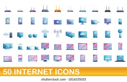 50 Internet icons set. Cartoon illustration of 50 Internet icons vector set isolated on white background