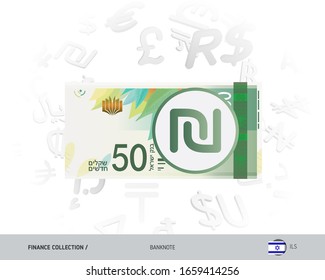 50 Israeli New Shekel banknote. Flat style vector illustration isolated on currency background. Finance concept.