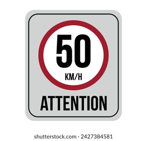 Límite de velocidad de 50 km. Vector de atención a la velocidad de tráfico aislado sobre fondo blanco