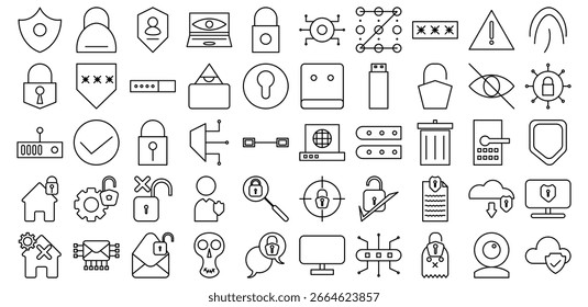 Ilustraciones del paquete de iconos de ciberseguridad de 50 líneas