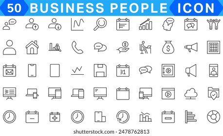 50 line icon set related to business and people