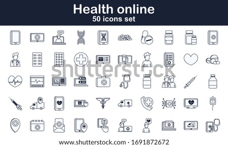 50 line style icon set design of Health online medical care emergency aid exam clinic and patient theme Vector illustration