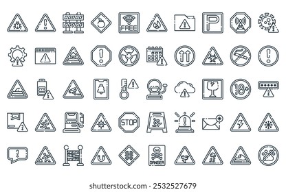 Vector de la barrera de línea delgada, advertencia, alarma, bomba, conexión WiFi, sin fuego, iconos de carpetas adecuados para App y Sitios web.