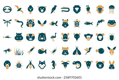 50 linear animals icon pack. vector thin line boar, albotros, cock, mink, aw, moray, lion icons suitable for apps and websites ui designs.