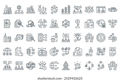 50 linear asset management icon pack. vector thin line team management, money management, company, ass, salary, growth, crm icons suitable for apps and websites ui designs.