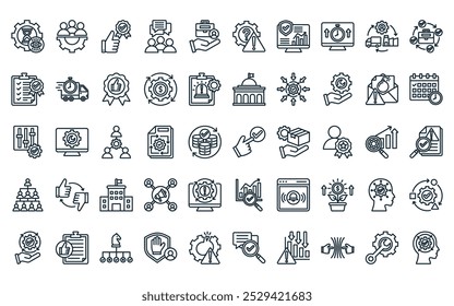 50 linear business continuity icon pack. vetor linha fina aceitar, hrm, vantagem, discussão, emprego, questão, ícones de proteção de dados adequados para aplicativos e sites projetos de iu.