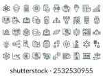 50 linear data analytics icon pack. vector thin line migration, data storage, table data, management, document, mobile analytics, analytics icons suitable for apps and websites ui designs.