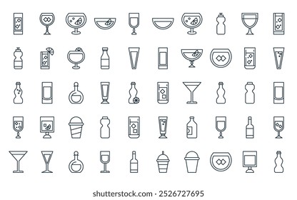 50 linear drink icon pack. vector thin line drink, drink, bowl, bowl, icons suitable for apps and websites ui designs.