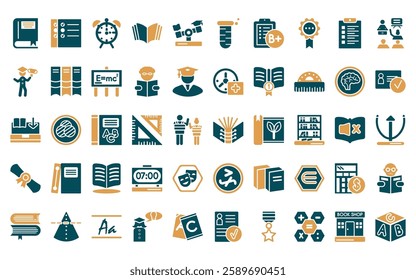 50 linear education icon pack. vector thin line open book black cover, check list, wake up, book of black cover, swing balancer, tube, test results icons suitable for apps and websites ui designs.