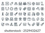 50 linear electrical engineering icon pack. vector thin line extension cable, socket, wire, thimble, power plant, cooling tower, switch icons suitable for apps and websites ui designs.