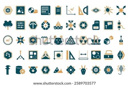 50 linear geometry icon pack. vector thin line multiple triangles triangle, copy, disk, ungroup, paste clipboard, angle,   icons suitable for apps and websites ui designs.