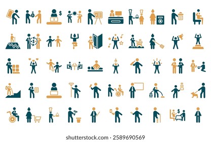 50 linear humans icon pack. vector thin line showering, give over, online business, fighting, business presentation, office worker, cooker couple icons suitable for apps and websites ui designs.