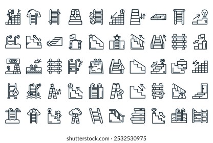 50 linear ladder icon pack. vector thin line ladder, ladder, icons suitable for apps and websites ui designs.