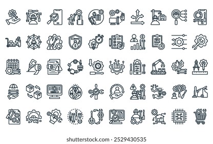 50 linear maintenance and repair icon pack. vector thin line electronic, repair guy, analyze, repairing, maintenance, service, flexibility icons suitable for apps and websites ui designs.