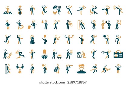 50 linear people icon pack. vector thin line flag semaphore language, napoleon figure, torso, man celebrating, woman covering, man jumping, gymnast girl icons suitable for apps and websites ui