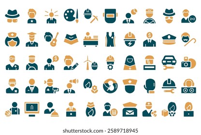 50 linear professions icon pack. vector thin line engineer, superhero, manager, artist, miner, welder, statistician icons suitable for apps and websites ui designs.