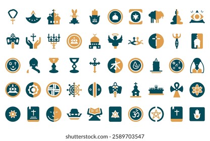 50 linear religion icon pack. vector thin line confucianism, diwali, orthodox, easter bunny, hamsa, islam, hebrew icons suitable for apps and websites ui designs.