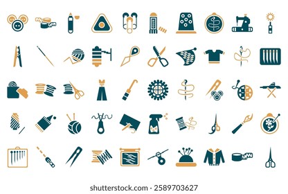 50 linear sew icon pack. vector thin line rotary, measuring tape, sewing marker, chalk, of pins, glue stick, thimble icons suitable for apps and websites ui designs.