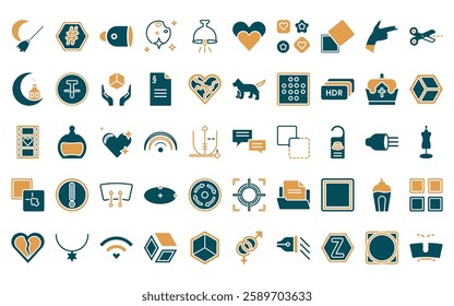 50 linear shapes icon pack. vector thin line speech bubble black, hash key, fog light, clear night, dome light, black heart, toys icons suitable for apps and websites ui designs.