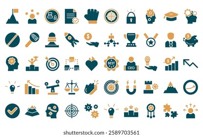 50 linear startup icon pack. vector thin line best, experience, strategy game, approval, fist, focus, open padlock icons suitable for apps and websites ui designs.