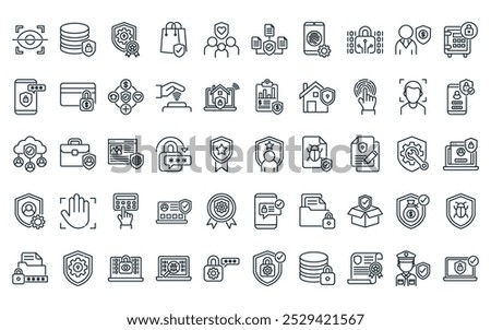 50 linear system protection icon pack. vector thin line talent, database security, quality assurance, secure shopping, life protection, data protection, mobile security icons suitable for apps and