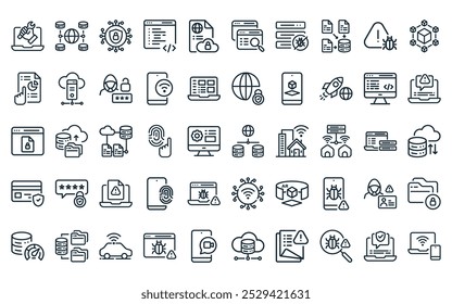 50 linear technology icon pack. vector thin line cloud server, server, security, programming, data security, search data, security icons suitable for apps and websites ui designs.