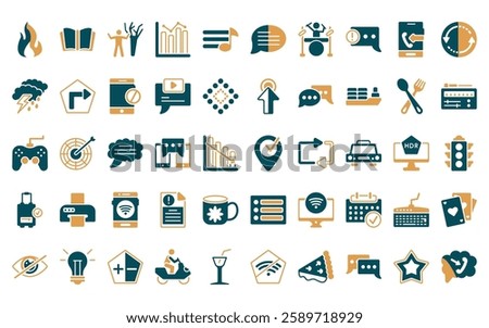 50 linear ultimate glyphicons icon pack. vector thin line checked pin, reading, man and tree, three bars graph, music menu, message balloon, band icons suitable for apps and websites ui designs.