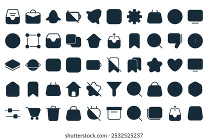 50 linear user interface icon pack. vector thin line save, bag, rocket, battery, rocket, tag, ting icons suitable for apps and websites ui designs.