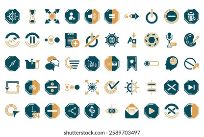 50 linear user interface icon pack. vector thin line ink level, nerd smile, cinema hall, image variant, nuclear cells, corners, gradient icons suitable for apps and websites ui designs.